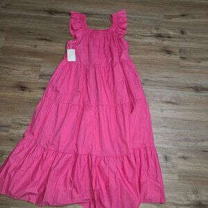 NWT Jenni Nicole size L Pink Maxi Sun Dress Flutter Tiered A-line Smocked